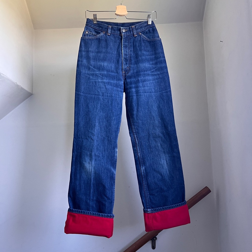Vintage Levis Jeans Size 28‎ Red Fleece Lined High Rise Straight Leg Dark Wash